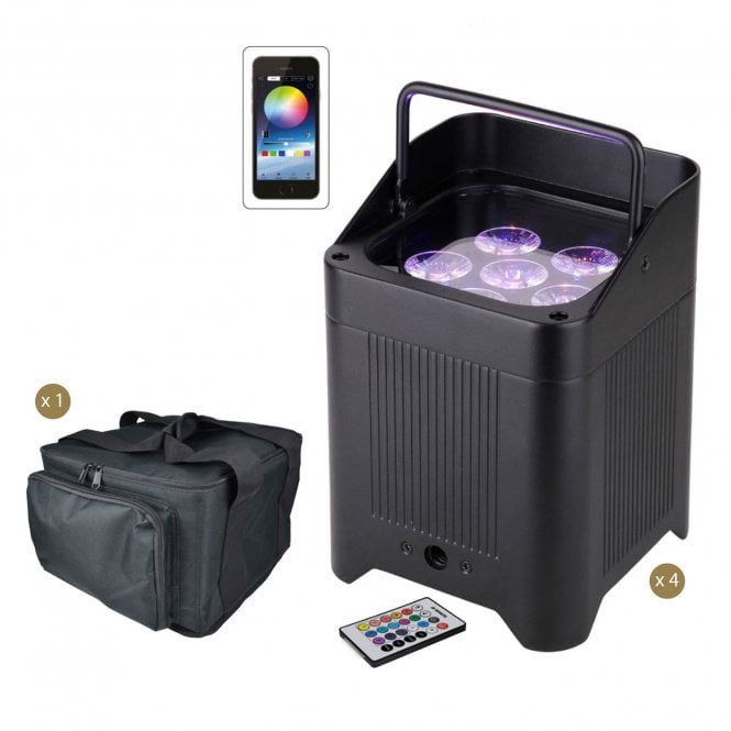 Citronic  4x ViPAR: 6x18W Smart Rechargeable RGBWA/UV PAR Uplighter & Bag Bundle