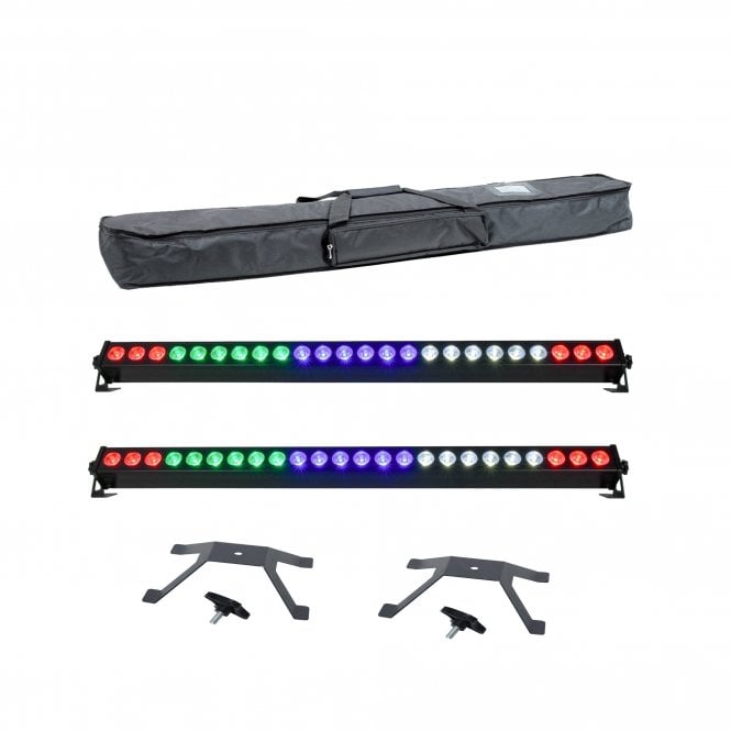 Citronic BatBar-100: Rechargeable 24 x 4W LED Wall Bar PAIR & Bag & Feet Bundle