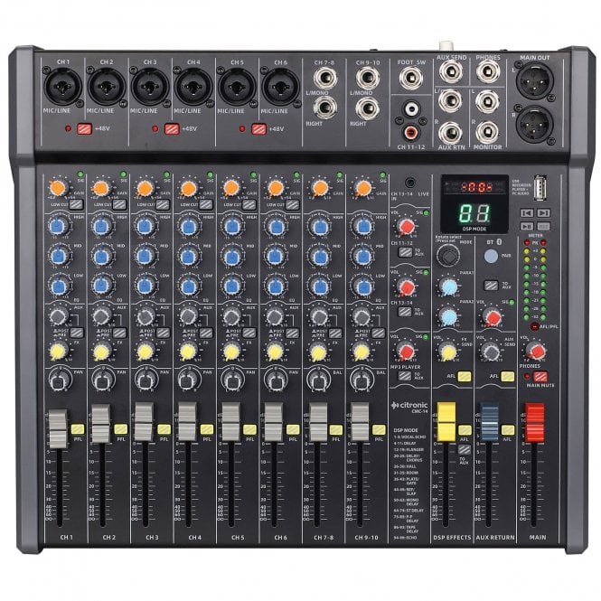 Citronic CMC-14 Live Mixing Console DSP & USB/PC/BT Player 14 input