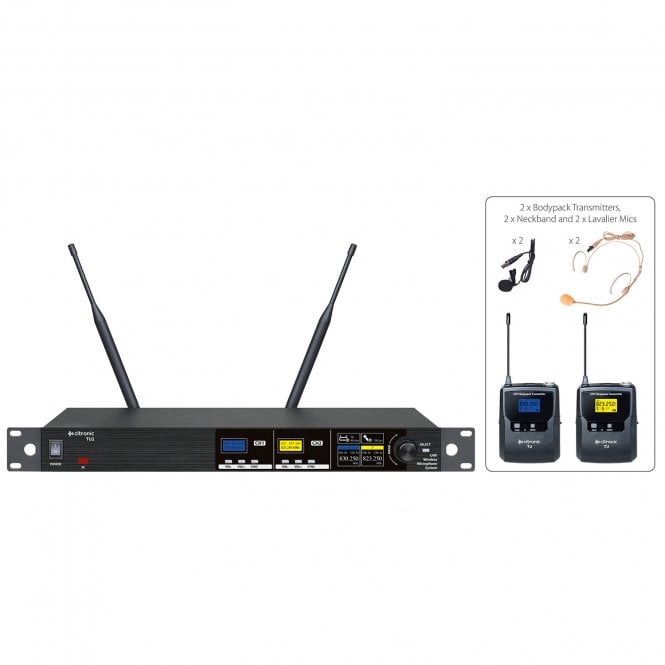 Citronic TU-series PLL Tuneable UHF Wireless Microphone System 2 x bodypack