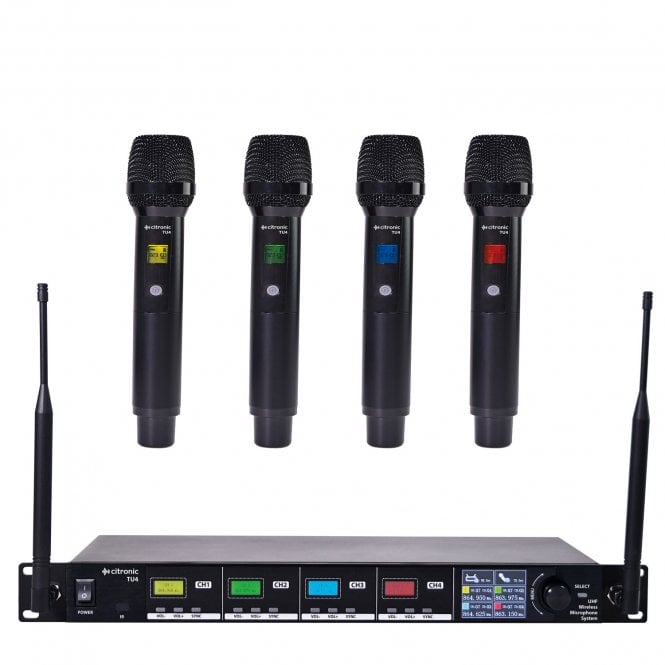 Citronic TU-series PLL Tuneable UHF Wireless Microphone System 4 x handheld version