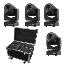 4 x Fusion 100 Spot mk2 80 watt LED Moving Heads & case  Bundle