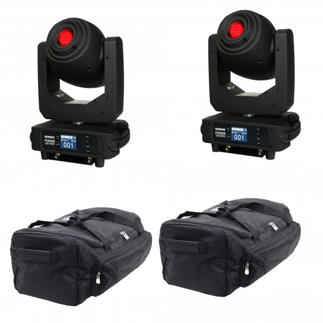 Equinox Fusion 150 Spot 150watt led moving head Pair Bundle with bags 