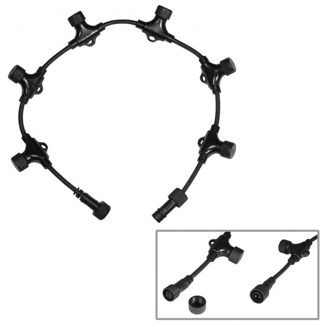 elumen8 IP65 rated power cable for LED Dimmable String/Net Lights 1 input, 6 outputs (10cm spacing) and 1 pass thru