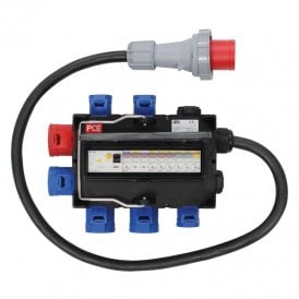 ISCHL Distribution Box 63A 415V In, 1x 32/3 + 3x 32A + 3x 16A + 1x 13A Out