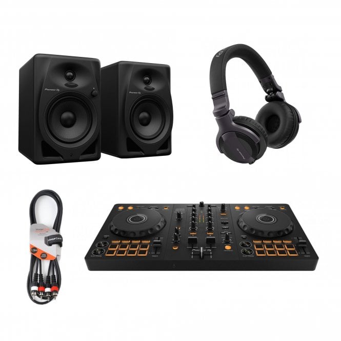 Pioneer DJ|AlphaTheta DDJ-FLX4 2-channel DJ controller for Rekordbox & Serato Bundle with DM-50D speakers and CUE1  headphones