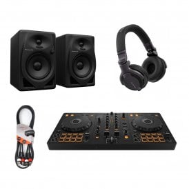 DDJ-FLX4 2-channel DJ controller for Rekordbox & Serato Bundle with DM-50D speakers and CUE1  headphones