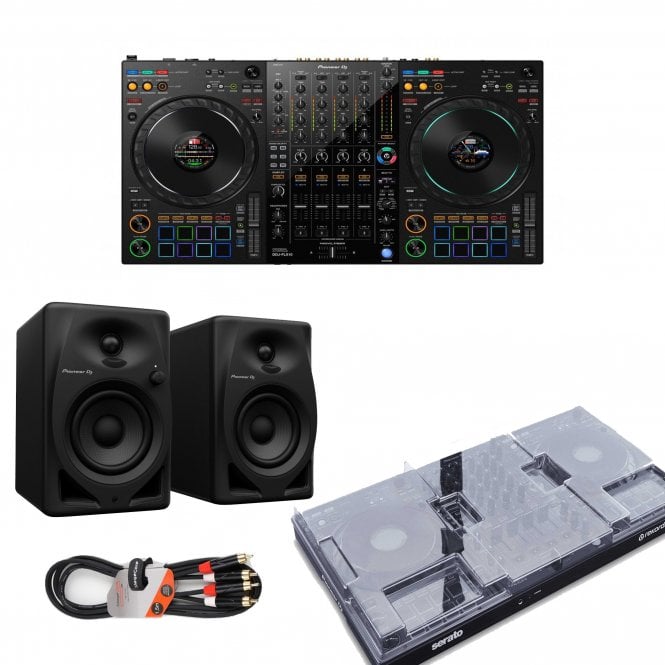 Pioneer DJ|AlphaTheta DDJ-FLX10 4-Channel Rekordbox / Serato DJ Controller SPEAKER & DECKSAVER  Bundle