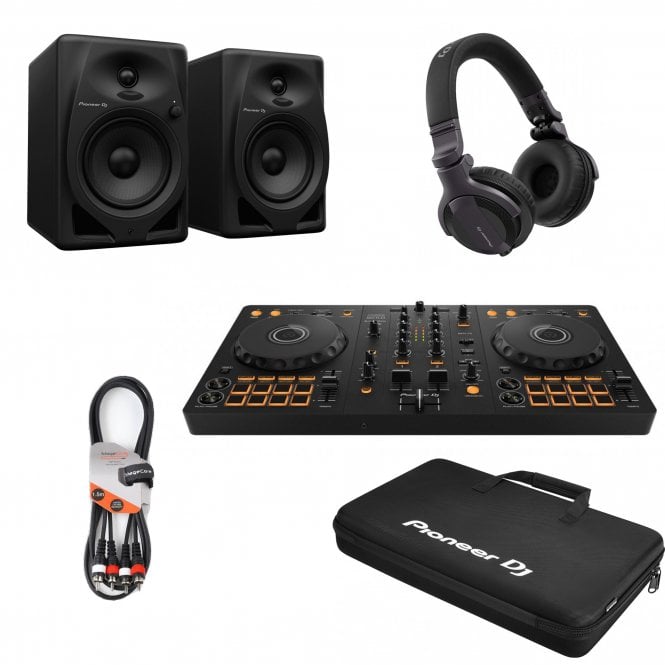 Pioneer DJ|AlphaTheta DDJ-FLX4 2-channel DJ controller for Rekordbox & Serato Bundle with DM-50D Speakers & CUE1 headphones & bag