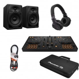 DDJ-FLX4 2-channel DJ controller for Rekordbox & Serato Bundle with DM-50D Speakers & CUE1 headphones & bag