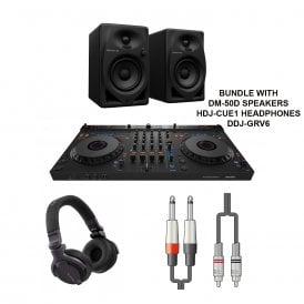 DDJ-GRV6 4-Channel DJ Controller for rekordbox and Serato DJ Pro Bundle with DM-50D SPEAKERS & HDJ-CUE1 