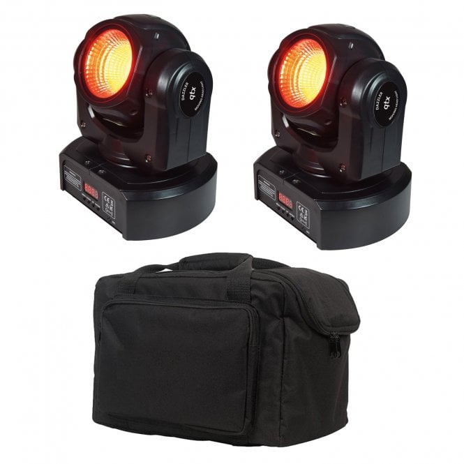 QTX Dazzler: 80W LED RGBWA Moving Head Wash Lights Pair & Bag Bundle