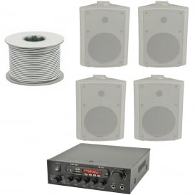 KAD-2BT Outdoor PA System with Bluetooth® 4x White Speakers & 100 Meter Cable Bundle