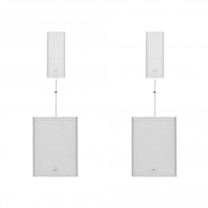 RCF Professional Audio  NXL-14A & SUB15-AX 8600W Active PA Package With Poles & Cables & COVERS (WHITE)