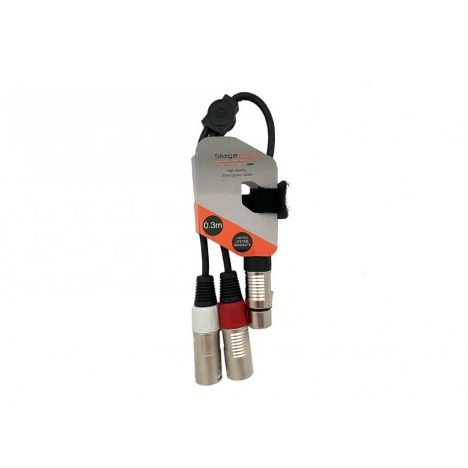 STAGECORE 1x Female XLR, 2x Male XLR Professional Audio Signal Cable - Includes Hook & Loop Tie 0.3m Length