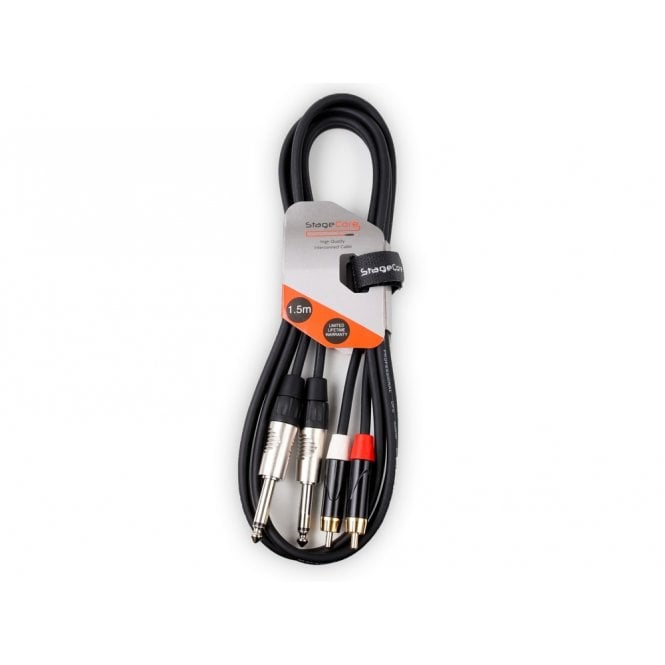 STAGECORE 2 x 6.35mm Mono Jack Plug - 2 x Male RCA Phono Plugs, Profssional Audio Signal Cable 