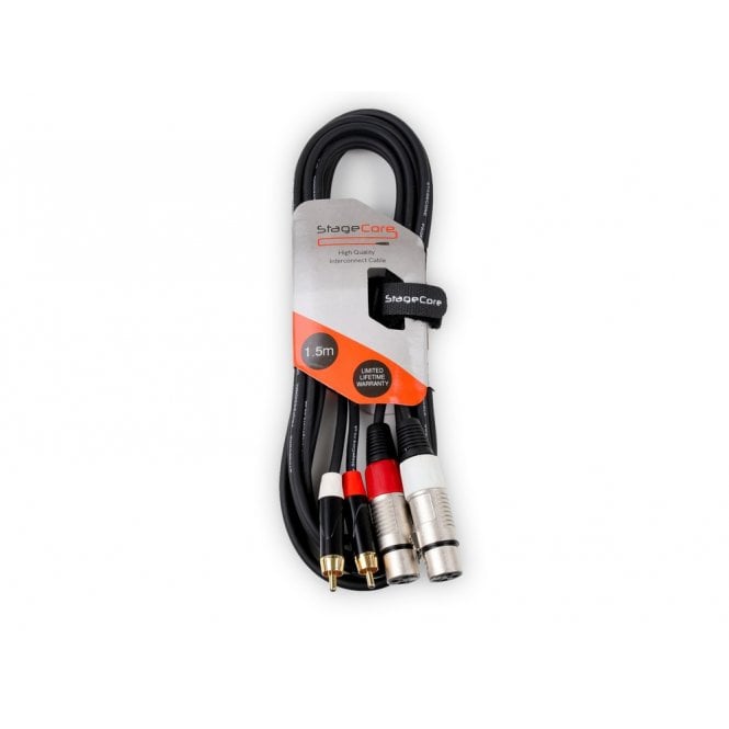 STAGECORE 2 x Female XLR Connectors - 2 x Male RCA Phono Plugs, Professional Audio Signal Cable