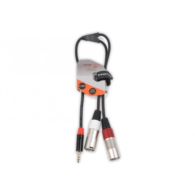 STAGECORE 2 x Male XLR Connectors - 1 x 3.5mm Stereo Mini Jack Plug, Professional Audio Signal Cable