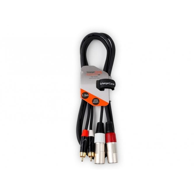 STAGECORE 2 x Male XLR Connectors - 2 x Male RCA Phono Plugs, Professional Audio Signal Cable (various lengths)