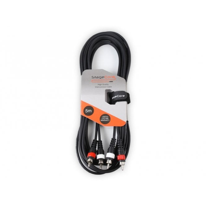 STAGECORE 2 x RCA Moulded Plug - 2 x RCA Moulded Plugs, Professional Audio Signal Cable -5 meter