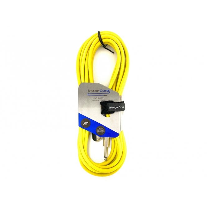 STAGECORE 6.35mm Mono Jack Plug - 6.35mm Right Angled Mono Jack Plug Instrument Cable - Overall Cable Diameter 6.5mm - Includes Hook & Loop Tie