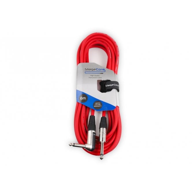 STAGECORE 6.35mm Mono Jack Plug - 6.35mm Right Angled Mono Jack Plug Instrument Cable - Overall Cable Diameter 6.5mm 